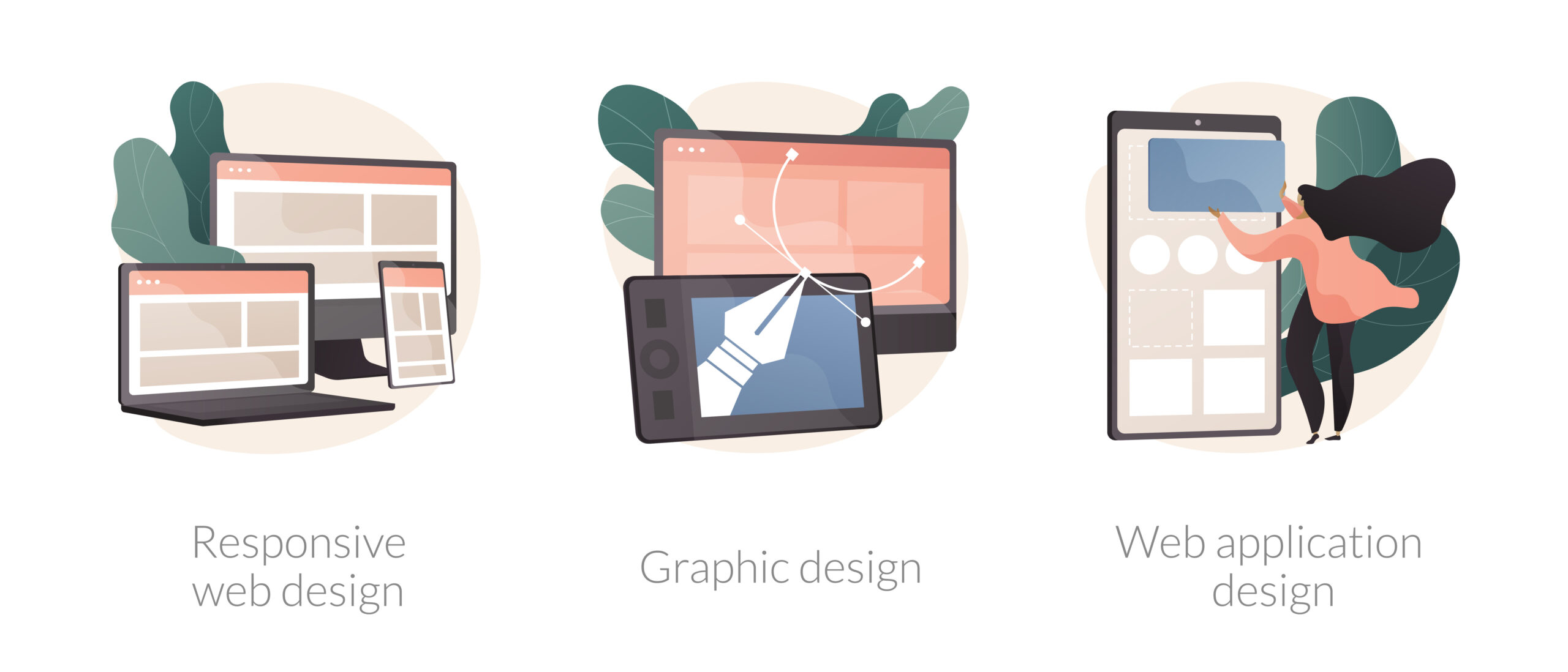 webdesign,grafficdesign,applicationdesignと書かれそれぞれ３つのイラストがある