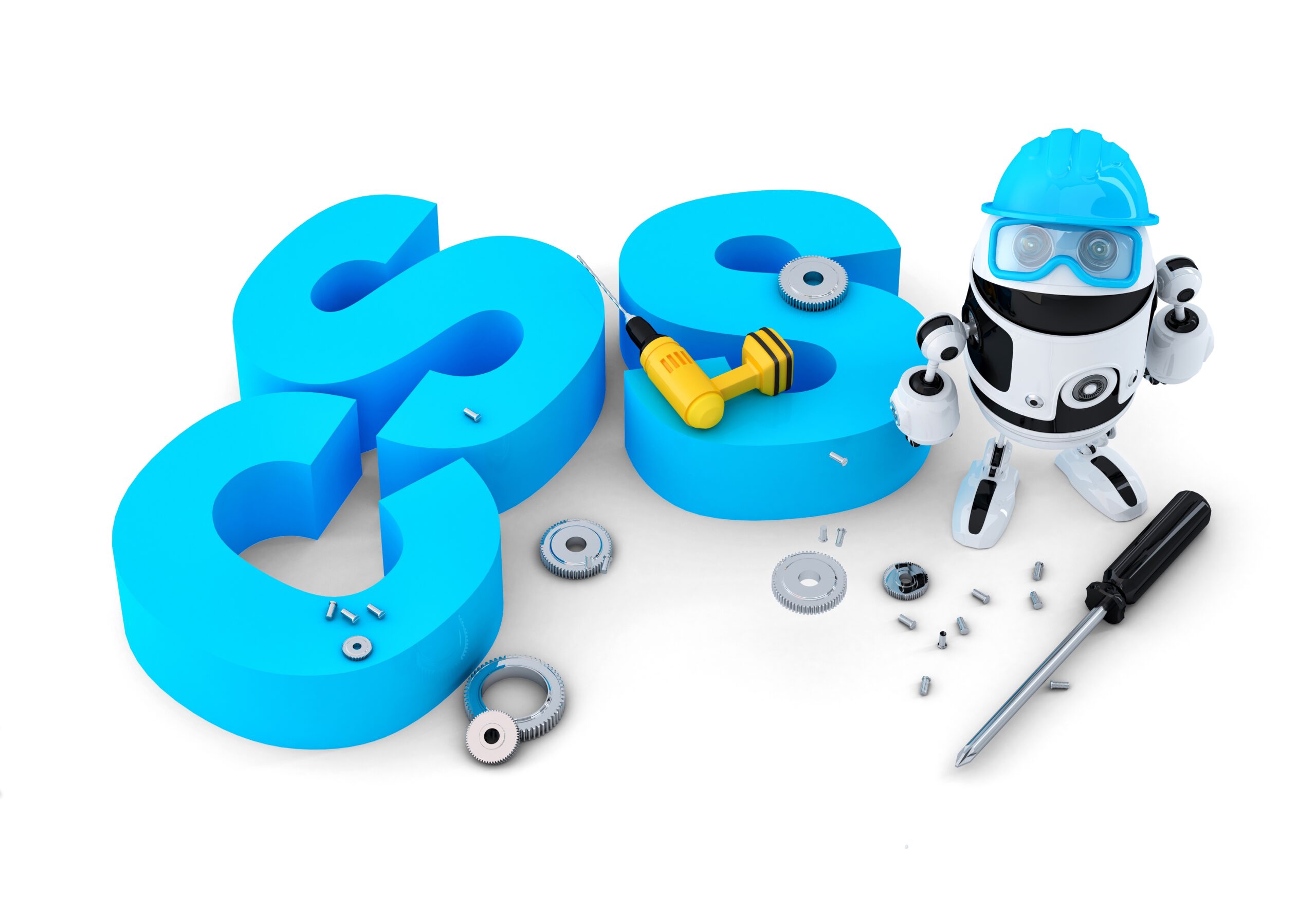 白い背景に青い文字のCSSというブロックと帽子をかぶったロボットが並んでいる