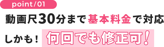 動画尺30分まで基本料金で対応/しかも！何回でも修正可