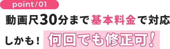動画尺30分まで基本料金で対応/しかも！何回でも修正可
