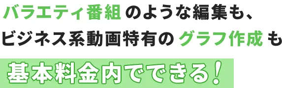 バラエティ番組のような編集も、 ビジネス系動画特有のグラフ作成も基本料金内でできる