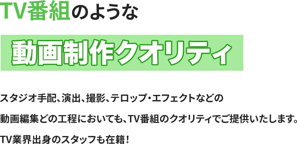 バラエティ番組のような編集も、 ビジネス系動画特有のグラフ作成も基本料金内でできる